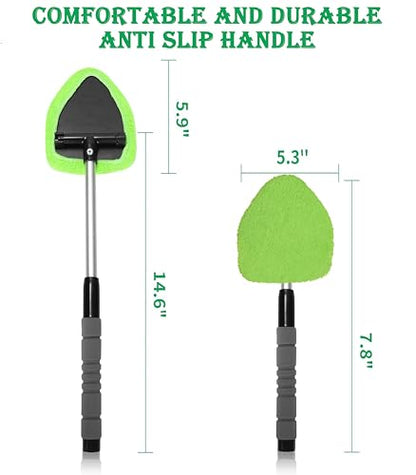 Car Windshield Cleaner Tool with Reusable Microfiber Pads Extendable Handle (1, Green) - color: Green