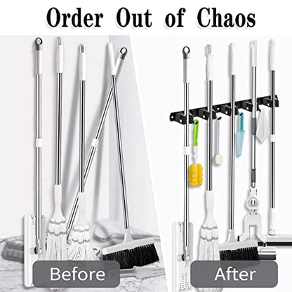 2 Pack Black Broom Holder Wall Mount, 5 Racks 4 Hooks Mop and Broom Holder | Mop Holder Wall Mount and Broom Hanger for Garage, Laundry Room, Kitchen and Utility Storage - color: 5 Racks & 4 Hooks (Black) - 2 Pack