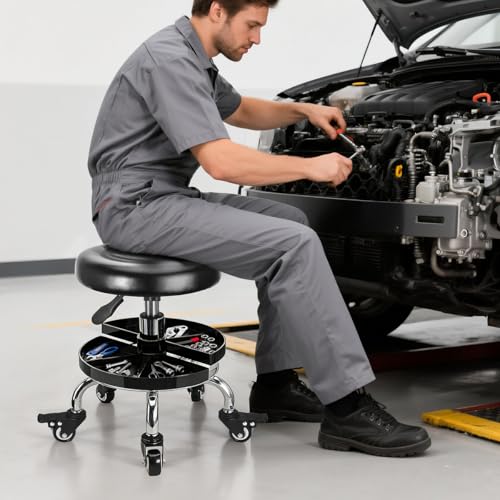 FLOLXNB Garage Mechanic Stool with Storage Tray,Low Height Rolling Shop Stools, Rolling Mechanics Seat Chair Height Adjustable, Rolling Shop Chair, Work Stool Creeper Seat (Style 3) - style: Style 3