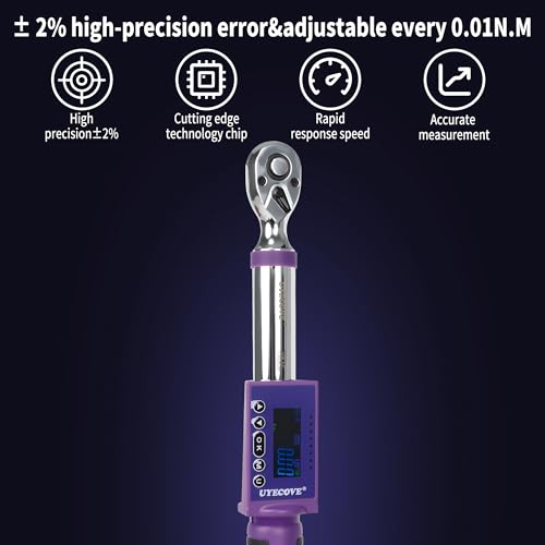 Digital Torque Wrench 3/8 Drive, (3.7-44.2 FT-LB/5-60N.M) ±2% High Accuracy Digital Torque Wrench, With Vibration, Buzzer and LED Alert - size: 3/8-inch (3.7-44.2 Ft-lbs./5-60Nm)