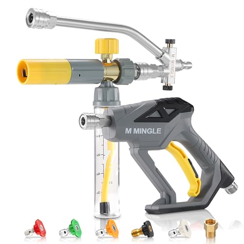 M MINGLE Pressure Washer Gun with Mini Undiluted Foam Cannon, 1/4" QC | Dual Connector Accessory, Undiluted Foam Blaster with 5 Nozzle Tips, M22 Adapter, Ideal for Car Wash, Patio & Deck Cleaning