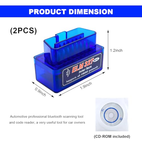 2 PCS ELM327 OBDII Car Auto Diagnostic Scanner, Professional Wireless Bluetooth Scan Tool Failure Detector, OBD2 Engine Fault Code Reader for Android Windows, Car Accessories - color: 2 PCS