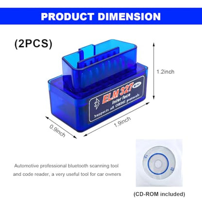 2 PCS ELM327 OBDII Car Auto Diagnostic Scanner, Professional Wireless Bluetooth Scan Tool Failure Detector, OBD2 Engine Fault Code Reader for Android Windows, Car Accessories - color: 2 PCS