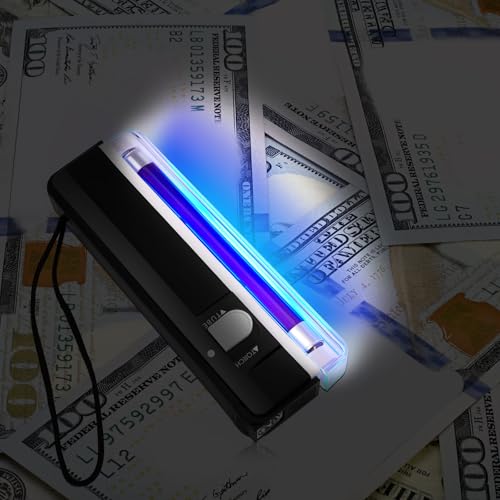 Dunzy 2 Pcs Handheld UV Black Light Flashlight Portable Blacklight LED UV Light Battery Operated Black Blacklight Torch Counterfeit Bill Detector