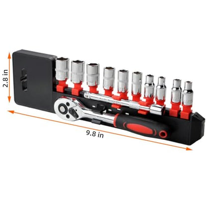 YWHWXB 1/4 Inch Ratchet Socket Wrench Set, Metric Socket Set with Quick Release Reversible Ratchet Wrench and Extension Bar, Metric SAE Mechanic Tool Kit,12 Pcs - size: Small