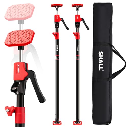 SHALL Cabinet Jack Support Pole, 54-114 in Steel Telescopic Quick Support System Rod, Adjustable 3rd Hand Tool with 154lbs Capacity for Lifting Drywall Cabinet Cargo Bars, 2 Pack w/Storage Bag - color: Red/Black, size: 54"-114" | 2PC