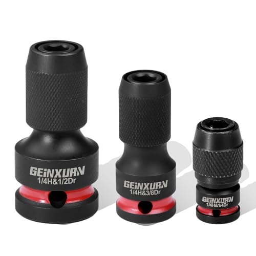 Geinxurn 3PCS Impact Screwdriver Bit Holders Include 1/2-inch, 3/8-inch and 1/4-inch Square Drive to 1/4-Inch Quick Release Hex Socket Adapter for Impact Wrench - size: Mixes-1