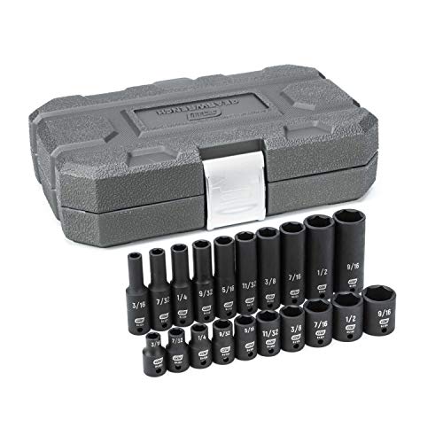 GEARWRENCH 20 Pc. 1/4" Drive 6 Pt. Standard & Deep Impact Socket Set, SAE - 84900