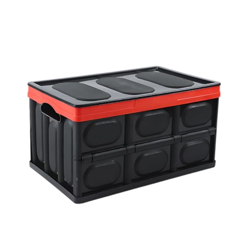 Car Trunk Organizer, Foldable Plastic Cargo Storage Box with Lid, Large Car Tool Container with Handles, Universal Automotive Organization Accessories for Camping, Groceries (Black) - color: Black