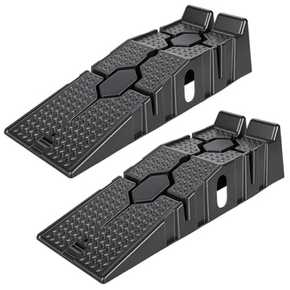 Car Ramps Set of 2, 5000 lb Capacity Low Profile Vehicle Service Ramps, 17 Degree Drive-On Incline with Non-Slip Tread and Rubber Blocks for Oil Changes, Garage Auto Repair Work Black