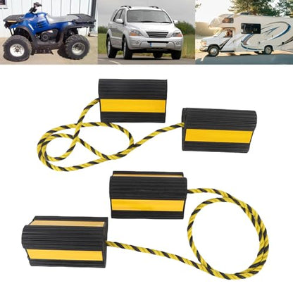 Heavy Duty Rubber Wheel Chocks, 6.21 x 4.71 x 4.31in Black Tire Blocks with Rope & Reflective Strips - Anti Slip Tire Stopper for RVs, Trailers, Trucks & Planes