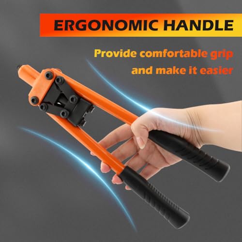 HONUTIGE Rivet Gun Kit, Professional Hand Riveter Heavy Duty Metal Rivet Gun Tool Manual Rivet Tool One-Handed Rivet Gun with 50 Rivets for DIY/Automotive Repairs/Furniture