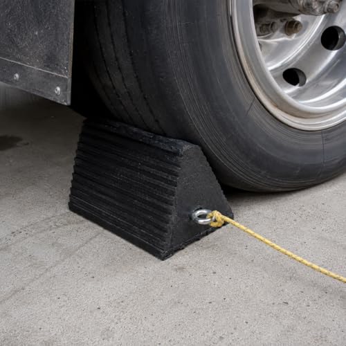 Denco Extreme Duty Rubber Semi Truck Wheel Chock with Eyebolt - Set of 2