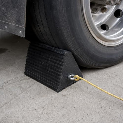 Denco Extreme Duty Rubber Semi Truck Wheel Chock with Eyebolt - Set of 2