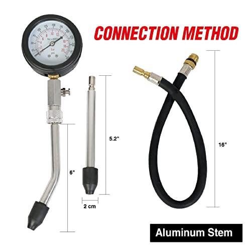 Big RED Torin Engine Compression Test Kit, 8 PCS, 0-300 Psi, Cylinder Compression Tester, Automotive Pressure Tool Gauge for Petrol Gas Engine of Cars Trucks ATV UTV, Red, ATRHS-A0031R - style: 8 PCS Engine Compression Test Kit