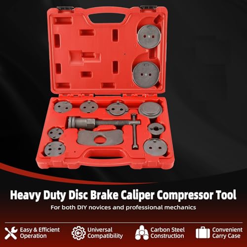 8MILELAKE 12pcs Disc Brake Caliper Compression Wind Back Tool Kit, Heavy Duty Brake Piston Caliper Compression Tool Set for Brake Pad Replacement Fit For Most American, European, Japanese Autos