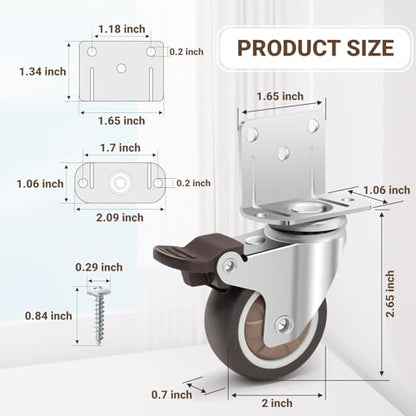 Nefish Side Mount Casters 2 Inch L-Shaped Small Rubber Caster Set of 4, Ball Bearing 360 Degree Plate Swivel Castors Wheel 600 LBS, Casters Wheels for Furniture, Baby Bed, Kitchen, Cabinet, Table - style: 2 Inch L-shape Casters