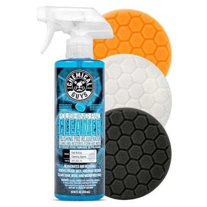 Chemical Guys, 5.5 in Foam Buffing Pad Kit, 3 Pads & Pad Cleaner, 4-Piece | Cutting, polishing and finishing foam pads plus pad cleaner for dual-action and rotary polishers using 5 in plates - size: 5.5"