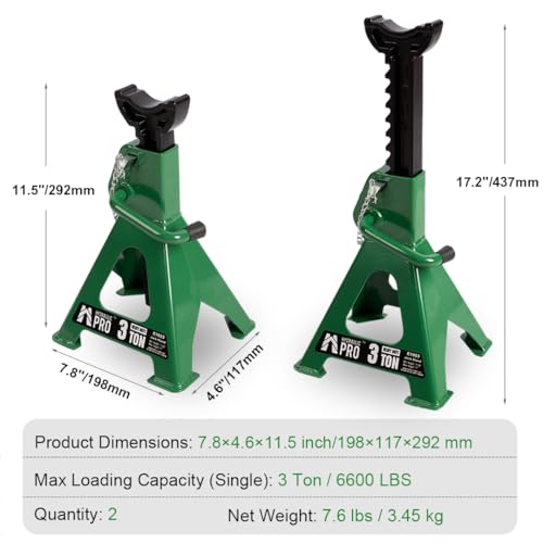 Jack Stands 3 ton, Car Jack Stand with Double Security Locking Pins 6000 lbs Capacity, 2 Pack