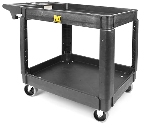 MaxWorks Heavy Duty 2‑Shelf Service Cart 500 lb Capacity Polypropylene Utility Cart with 5" Non‑Marring Casters Deep Trays and Built‑In Tool Storage for Garage Warehouse Workshop (80855) - size: 30 Inch X 16 Inch
