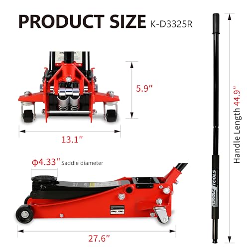 Professional Heavy Duty Hydraulic Floor Jack, 2.5 Ton (5500lb) Capacity, Red, Compatible with Car, Truck, SUV, Steel, Hydraulic, 3.5"-19.5" Lift Range - color: Lift 3.5"-19.5" 2.5 Ton(5,500lb) Red Steel