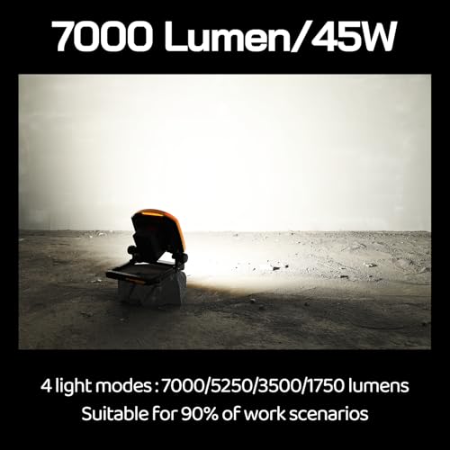7000LM 45W Waterproof Cordless LED Work Flood Light, Compatible for Dewalt Makita 20V Milwaukee 18V m18 Rechargeable Lithium Tool Battery,Portabale for Construction Jobsite - style: Cordless Version-7K LM-Yellow