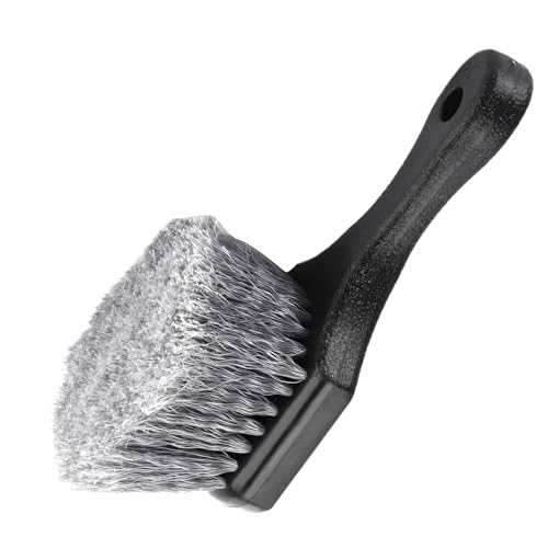 Wheel & Tire Brush for Car Rim, Soft Bristle Cleaning Brush Releases Dirt Road Grime with Short Handle, Easy Scrubbing Detailing Wheel Cleaner for Truck SUV RV Motorcycle