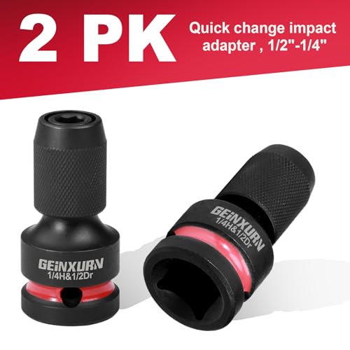 Geinxurn 2PCS Impact Screwdriver Bit Holders, 1/2-Inch Square Drive to 1/4-Inch Quick Release Hex Socket Adapter for Impact Wrench - size: 2pcs-1/2"