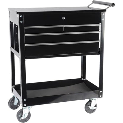 JEGS Rolling Tool Box Cart with Drawers - 4 Ball-Bearing Glided Drawers - 16-Gauge Steel - 580 LBS Total Capacity - Black Powder Coat Finish Toolbox on Wheels