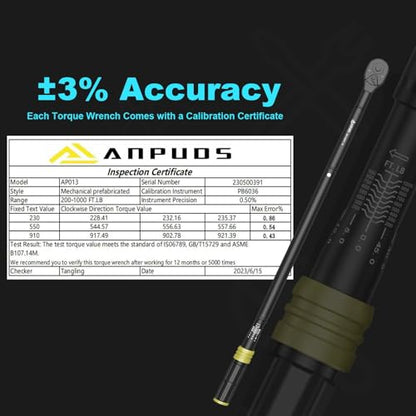 ANPUDS 3/4" Click Torque Wrench, 200-1000 Ft-Lb/271-1355 Nm, Heavy Duty | ±3% Accuracy, 48-Tooth Quick Release, Cr-V Steel, Dual-Direction, for Heavy Truck, Tractor, Diesel, Mining & Oil Field - size: 3/4" 200-1000 Ft.lb
