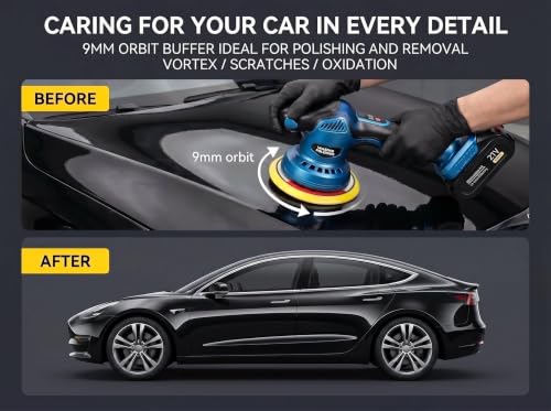21V Cordless Car Buffer Polisher, 5500RPM 8-Speed Variable Dual Action Polisher, Complete Car Buffers and Polishers Kit with 2x 2.0Ah Battery, Car Polishing Kit for Auto Detailing, Waxing