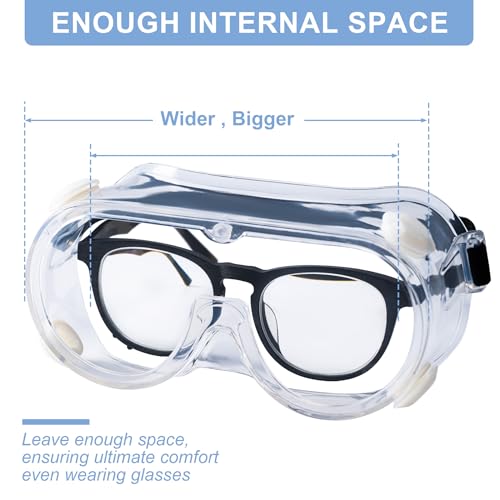 Honmein 2-Pack Safety Goggles, Anti-Fog Lab Goggles for Men and Women | Over Glasses Safety Glasses for Chemistry Lab, Mowing, Woodworking, Painting, Construction, Industrial Use