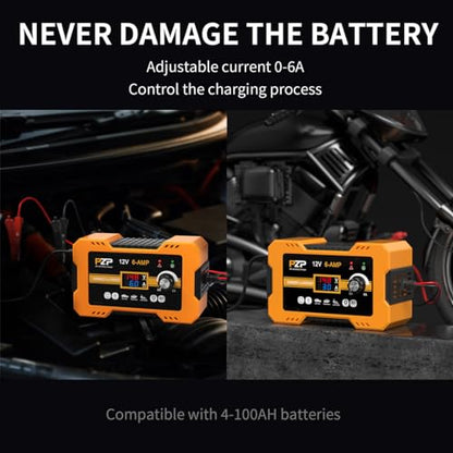 PZ.P 12V Automatic Car Battery Charger Maintainer, 0 to 6A Smart Arbitrarily Adjustable Battery Trickle Charger, Battery Desulfator with Repair, Winter Mode, Suitable for AGM GEL Deep Cycle Lawn Mower - color: 12V 0-6A