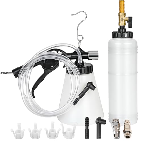 1L Capacity Pneumatic Brake Fluid Bleeder Extractor Tool Vacuum Brake Bleeder Kit Change Set with Adapters, Plugs and Hose | Apply to Car, Truck, Motorcycle, 90-120PSI