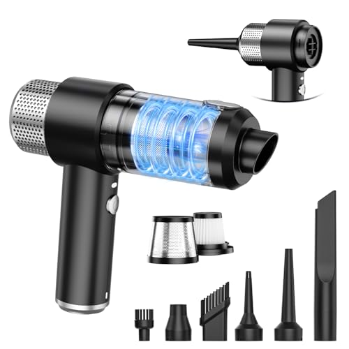 KMM Handheld Car Vacuum Cleaner, 16000PA Hand Held Vacuum Portable Cordless, 2 in 1 Air Duster and Vacuum Cleaner with LED Light, Multi-Nozzles, 120W High Power Mini Vacuum for Home, Pet, Office - color: Black & Silver