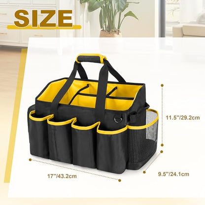 PGmoon Extra-Large Cleaning Caddy Organizer with Handle, Cleaning Supplies Tote Bag Built-in Support Boards, Cleaning Tool Storage for Car, Home, Housekeeping Work, Kitchen Cleaning Supplies