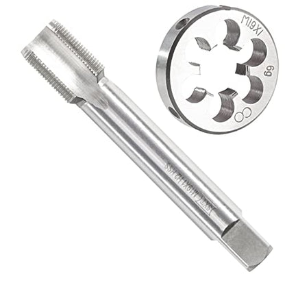 M19 x 1.0 Metric Tap and Die Set, M19 X 1.0mm HSS Machine Thread Tap and M19 X 1mm Alloy Tool Steel Round Thread Die Right Hand - size: M19x1mm