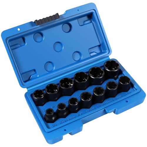 13-Piece Bolt Extractor Kit, Stripped/Lug Nut Removal, 3/8" Drive Screw Extractor Socket Set, SAE & Metric for Damaged, Rusted, Frozen Nuts and Bolts - color: 13pcs