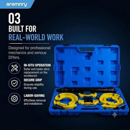 Heavy Duty Macpherson Strut Spring Compressor Tool, Impact Wrench Rated Coil Spring Extractor Kit with Overload Protection Safety Guard, 3 Pairs Yokes for Car, SUV, Truck UTV Suspension Repair