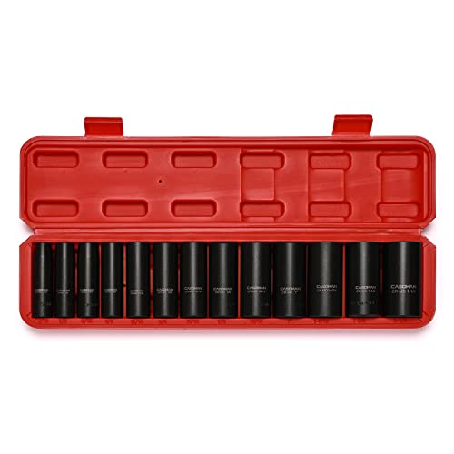 CASOMAN 1/2-Inch Drive Deep Impact Socket Set, 13 Pieces Set, 7/16"-1-1/4", CR-MO, SAE, Heavy Duty Storage Case - size: DEEP(CR-MO)