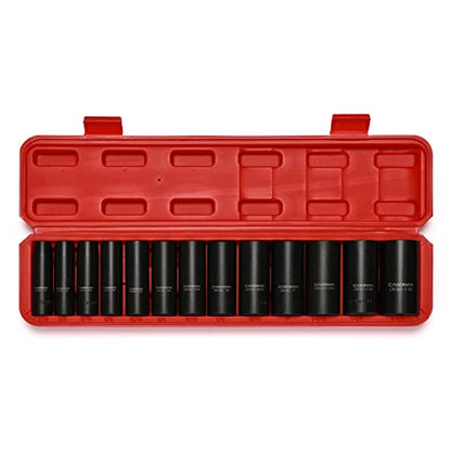 CASOMAN 1/2-Inch Drive Deep Impact Socket Set, 13 Pieces Set, 7/16"-1-1/4", CR-MO, SAE, Heavy Duty Storage Case - size: DEEP(CR-MO)