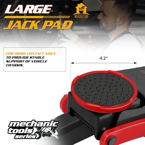 Magshion 3 Ton Low Profile Hydraulic Floor Jack, Black | Dual Piston Trolley Jack, Rubber Saddle Pad, Safety Valve and Casters, Heavy-Duty Steel Construction - color: Black, size: 3 Ton
