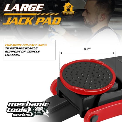 Magshion 3 Ton Low Profile Hydraulic Floor Jack, Black | Dual Piston Trolley Jack, Rubber Saddle Pad, Safety Valve and Casters, Heavy-Duty Steel Construction - color: Black, size: 3 Ton