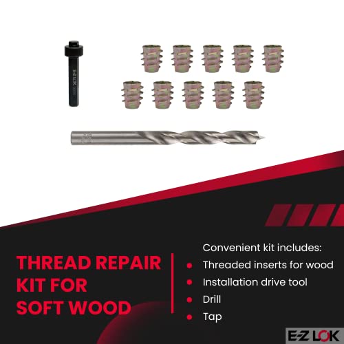 E-Z Hex Thread Repair Kit for Soft Wood Flush Threaded Inserts M6-1.0 x 13mm, Drill, Installation Tool - size: M6-1.0 x 13mm (EZ-900610-13), style: Flush