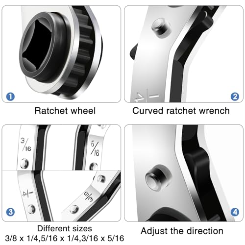 Zhehao Hvac Service Wrench Refrigeration Service Wrench Set, 3/8 to 3/16, 5/16 x1/4, Ratchet Refrigeration Tool Set Air Conditioner Valve with Hexagon Bit Adapter Kit for Equipment Repair