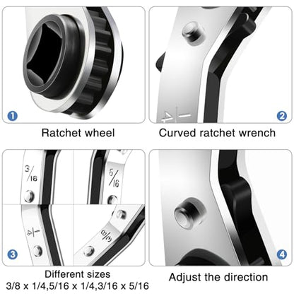 Zhehao Hvac Service Wrench Refrigeration Service Wrench Set, 3/8 to 3/16, 5/16 x1/4, Ratchet Refrigeration Tool Set Air Conditioner Valve with Hexagon Bit Adapter Kit for Equipment Repair
