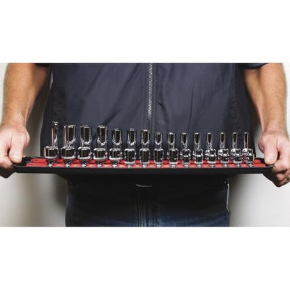 Ernst Manufacturing 18-Inch Socket Boss 2-Rail 1/2-Inch-Drive Socket Organizer with Twist Lock Secure Hold and Toolbox Drawer Tray, Red - Made in USA - color: Red, size: 1/2"