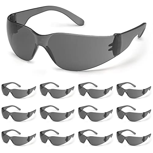 ATERET 12 Pairs Safety Glasses, Scratch and Impact Resistant, Polycarbonate ANSI Z87.1 Lens, Protective Eyewear for Lab, Industrial, Carpentry, Shooting (Grey) - color: Grey, size: 12 pairs