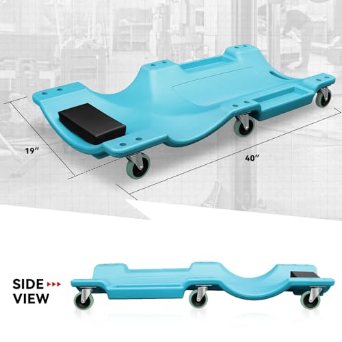 Auto Dynasty 40 Inches Mechanic Creeper, Automotive Garage Repair Low Profile Under Car Rolling Creeper with Padded Headrest, Plastic, Sky Blue - color: Sky Blue, size: 40" L