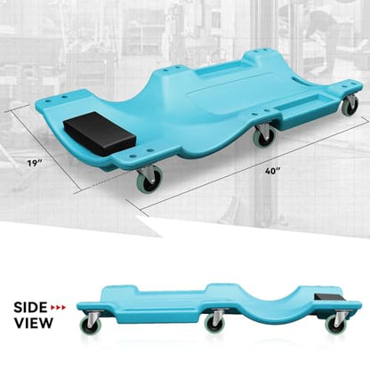 Auto Dynasty 40 Inches Mechanic Creeper, Automotive Garage Repair Low Profile Under Car Rolling Creeper with Padded Headrest, Plastic, Sky Blue - color: Sky Blue, size: 40" L